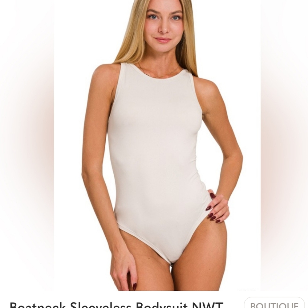 NWOT Zenana Boatneck Sleeveless Bodysuit Size M